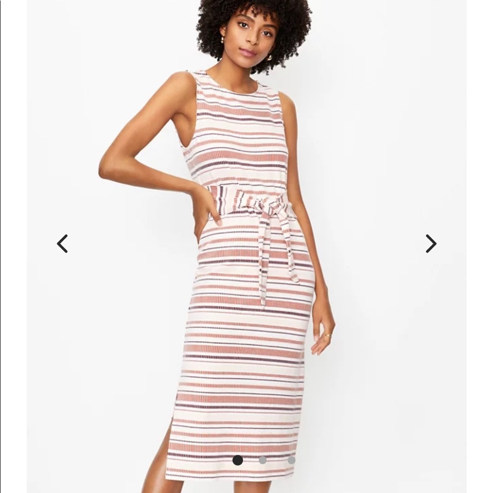 NWOT Loft Tie Waist Midi Pink Stripe Dress